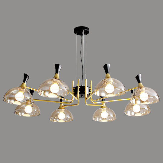 Modern Black-Brass Glass Chandelier With Bowl Shape For Restaurants 8 / Amber