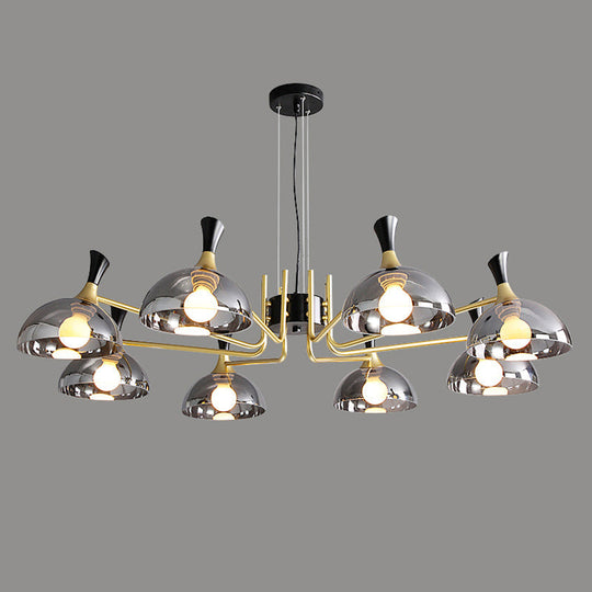 Contemporary Hanging Chandelier with Bowl Shaped Glass and Grip in Black-Brass for Restaurants