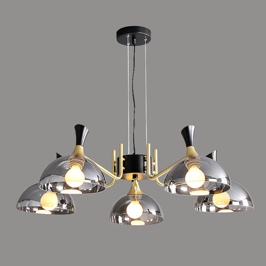 Modern Black-Brass Glass Chandelier With Bowl Shape For Restaurants 5 / Smoke Gray