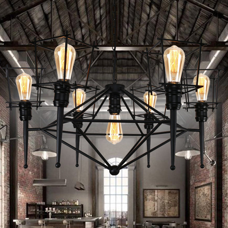 Industrial Black Iron Pendant Lighting - Squared Cage Style For Restaurants