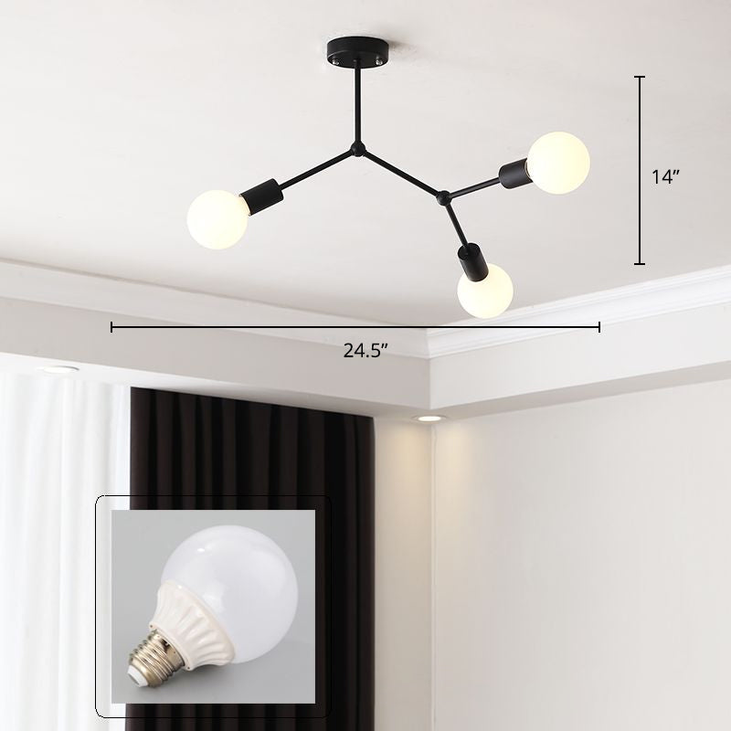 Sleek Molecular Metal Chandelier - Minimalist Light Fixture For Living Room 3 / Black