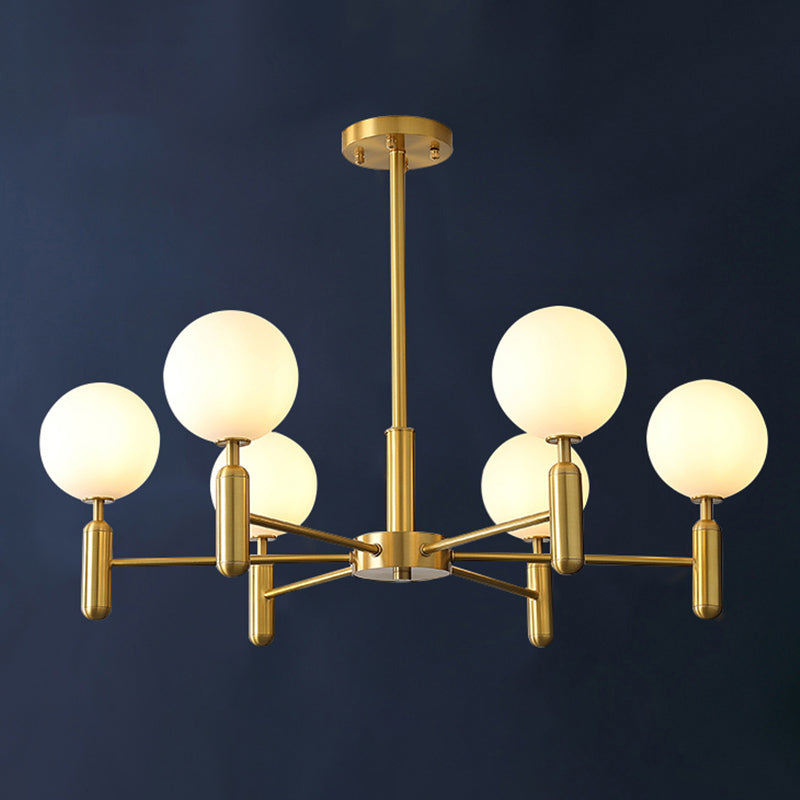 Postmodern Brass Chandelier With Ball Glass Shade For Living Room Ceiling 8 / Cream