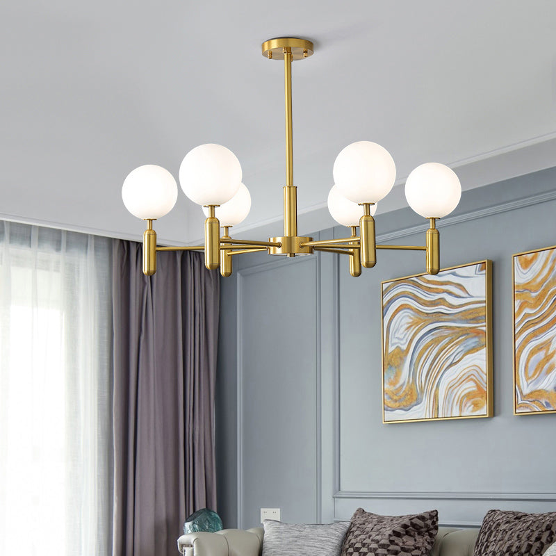 Brass Chandelier with Ball Glass Shade - Stylish Living Room Ceiling Pendant Light