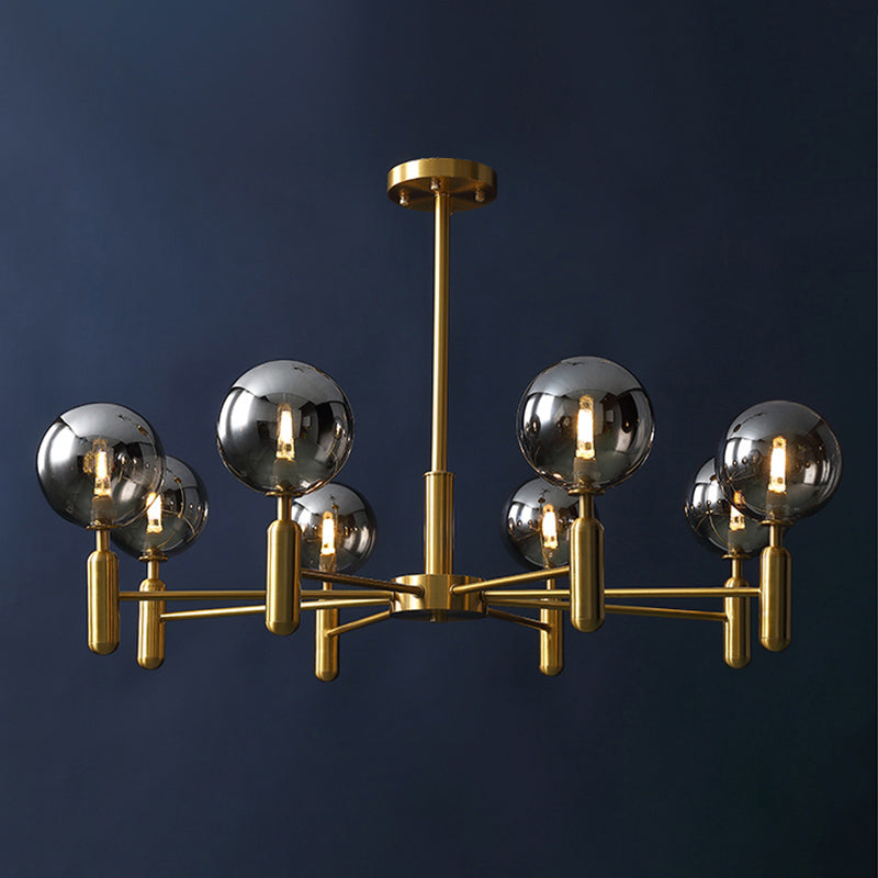 Postmodern Brass Chandelier With Ball Glass Shade For Living Room Ceiling 8 / Smoke Gray