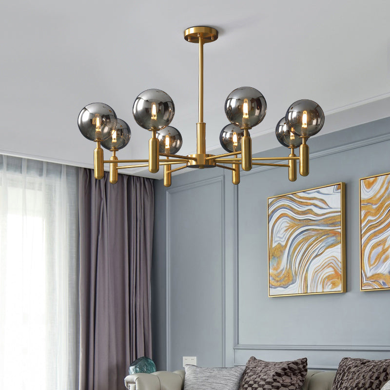 Postmodern Brass Chandelier With Ball Glass Shade For Living Room Ceiling