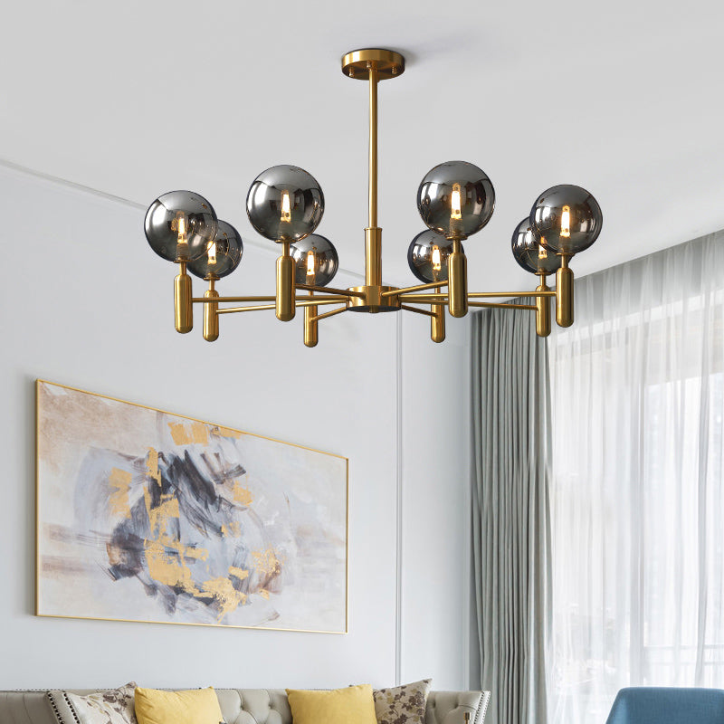 Postmodern Brass Chandelier With Ball Glass Shade For Living Room Ceiling