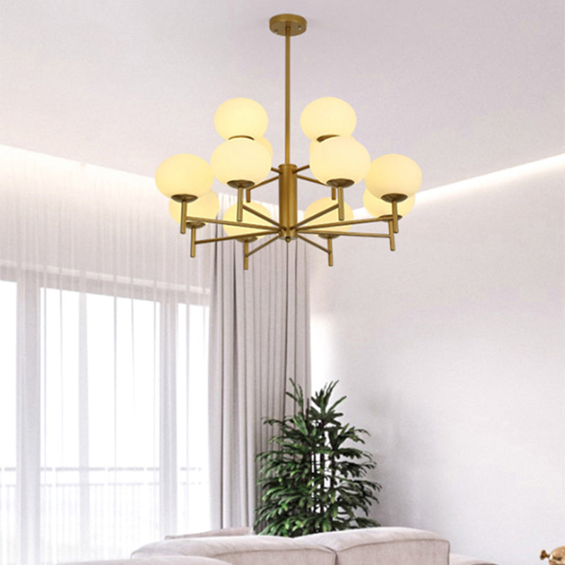 Modern Oval Cream Glass Living Room Ceiling Chandelier