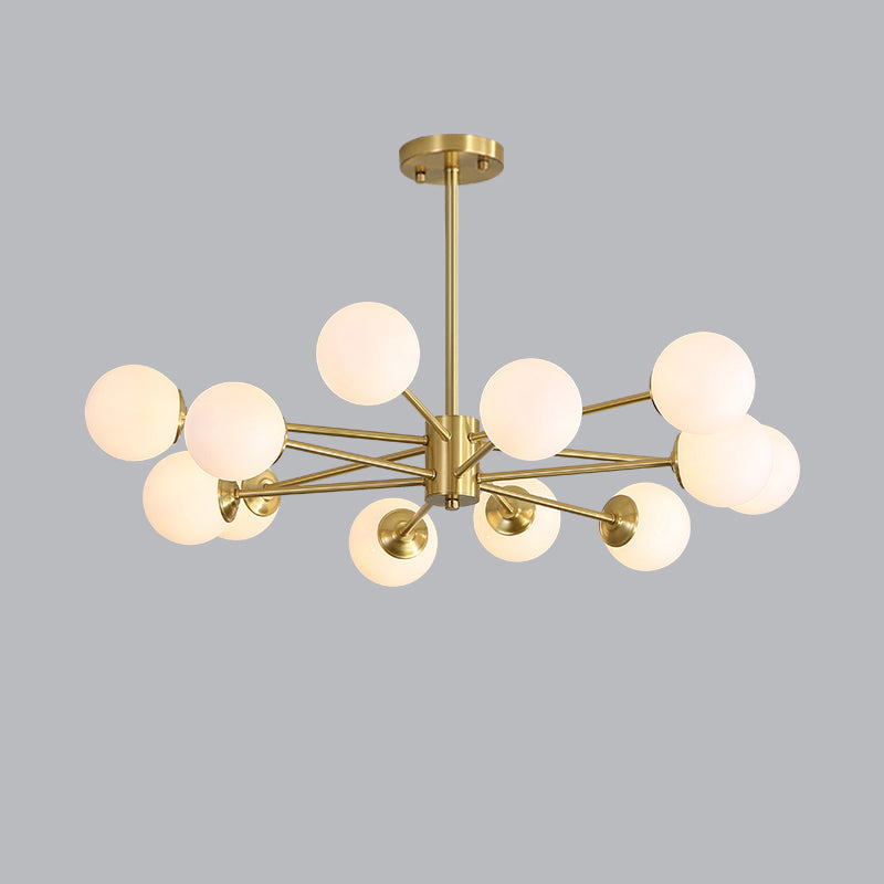 Ivory Glass Postmodern Chandelier with Gold Burst Design for Living Room