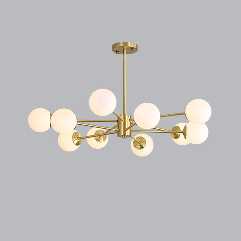 Ivory Glass Postmodern Chandelier with Gold Burst Design for Living Room