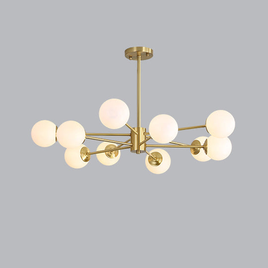 Ivory Glass Living Room Hanging Light With Burst Design In Gold - Postmodern Chandelier 10 /