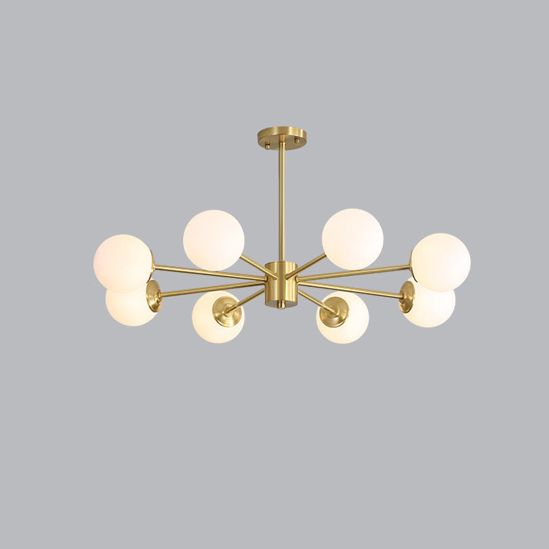 Ivory Glass Postmodern Chandelier with Gold Burst Design for Living Room