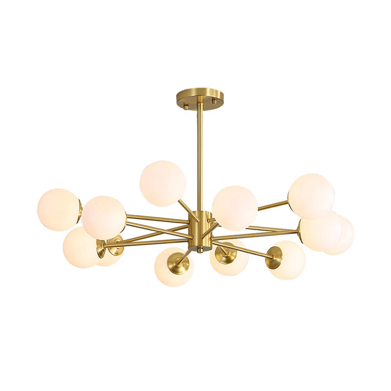 Ivory Glass Postmodern Chandelier with Gold Burst Design for Living Room