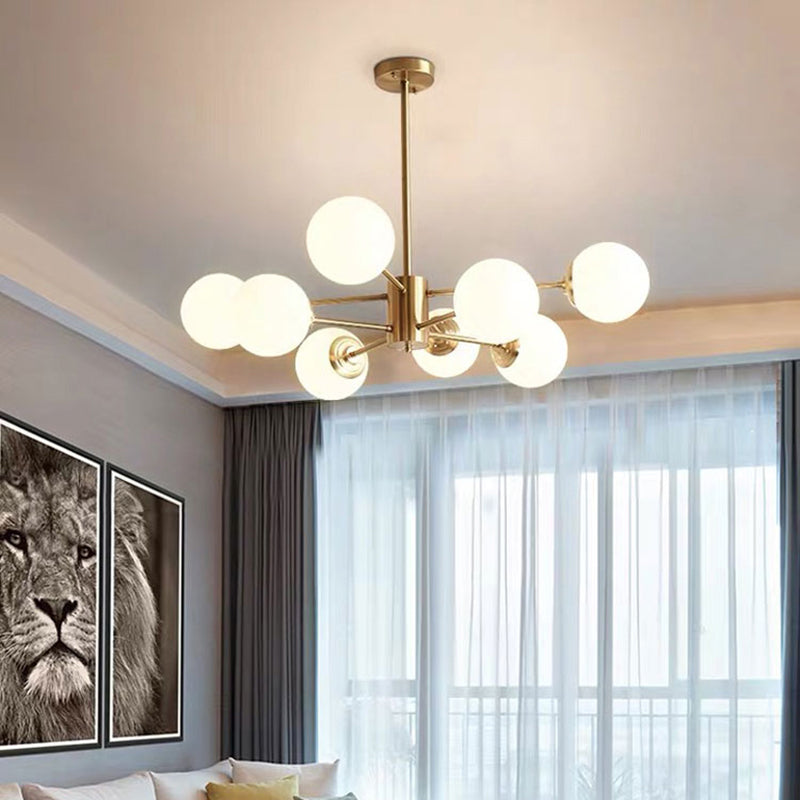 Modern Chandelier With Glass Ball Shade For Dining Room Ceiling 8 / Cream