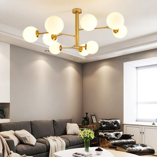 Hand-Blown Milk Glass Ball Chandelier - Simple Suspension Lighting For Living Room