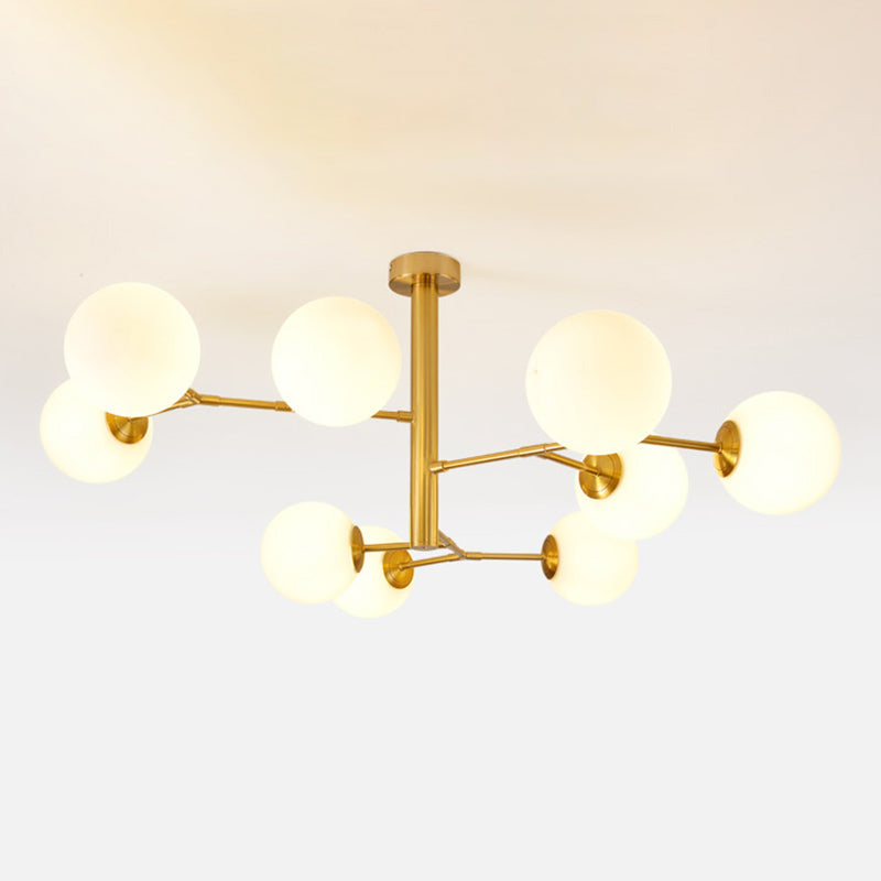 Hand-Blown Milk Glass Ball Chandelier - Simple Suspension Lighting For Living Room 9 / Gold