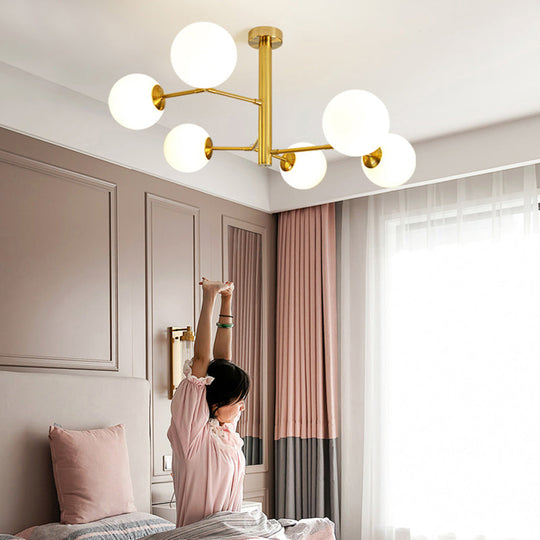 Hand-Blown Milk Glass Ball Chandelier - Simple Suspension Lighting For Living Room