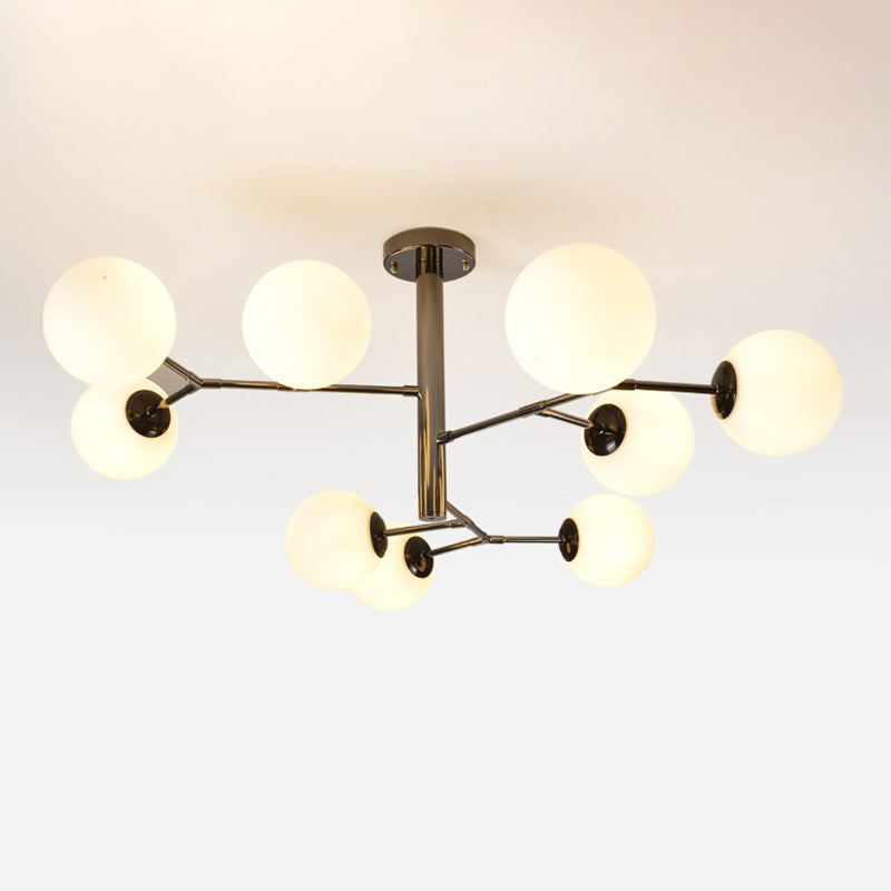 Hand-Blown Milk Glass Ball Chandelier - Simple Suspension Lighting For Living Room 9 / Black