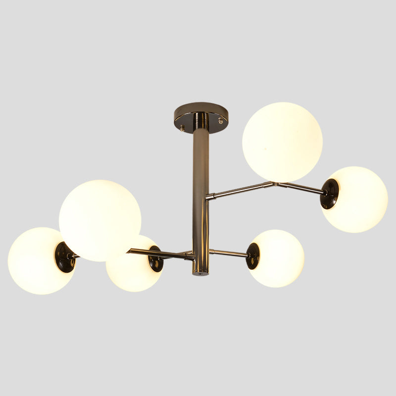 Hand-Blown Milk Glass Ball Chandelier - Simple Suspension Lighting For Living Room 6 / Black