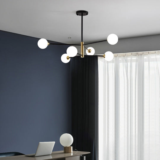 Nordic Style Bedroom Chandelier With White Glass Shade 6 / Black Milk