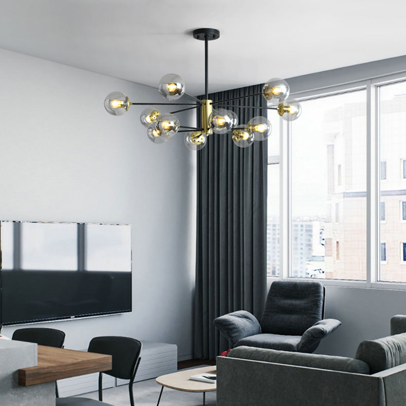 Sleek Postmodern Black-Gold Pendant Light for Living Rooms with Glass Sputnik Design