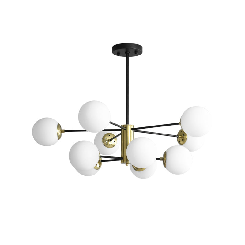 Modern Sputnik Pendant Light: Black-Gold Glass Chandelier For Living Room 8 / Black Milk White