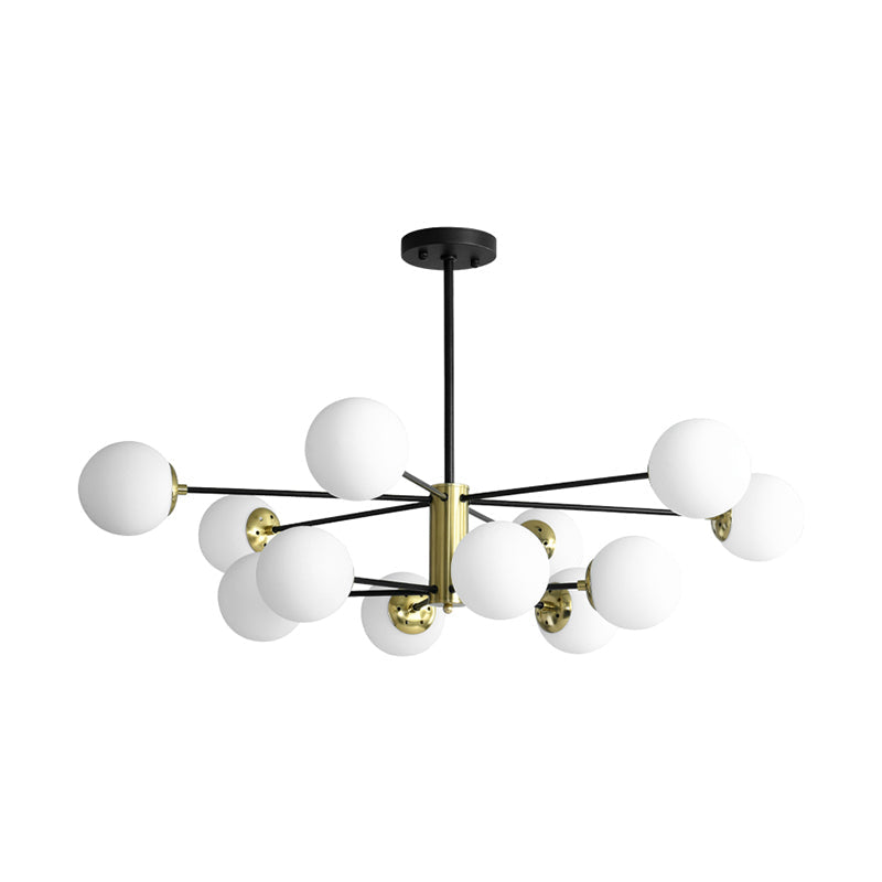 Modern Sputnik Pendant Light: Black-Gold Glass Chandelier For Living Room 12 / Black Milk White