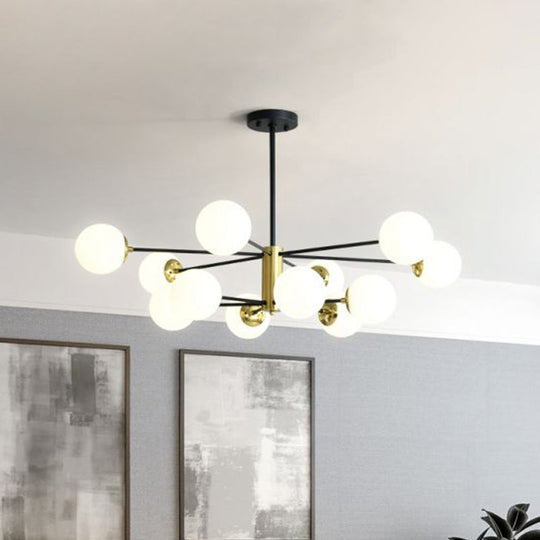 Modern Sputnik Pendant Light: Black-Gold Glass Chandelier For Living Room