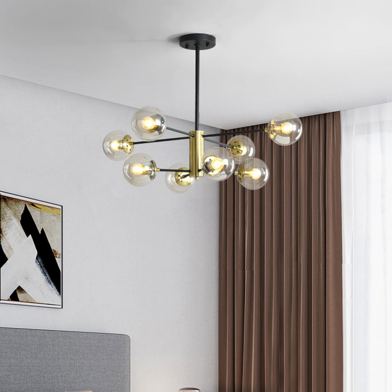 Modern Sputnik Pendant Light: Black-Gold Glass Chandelier For Living Room 8 / Black Amber