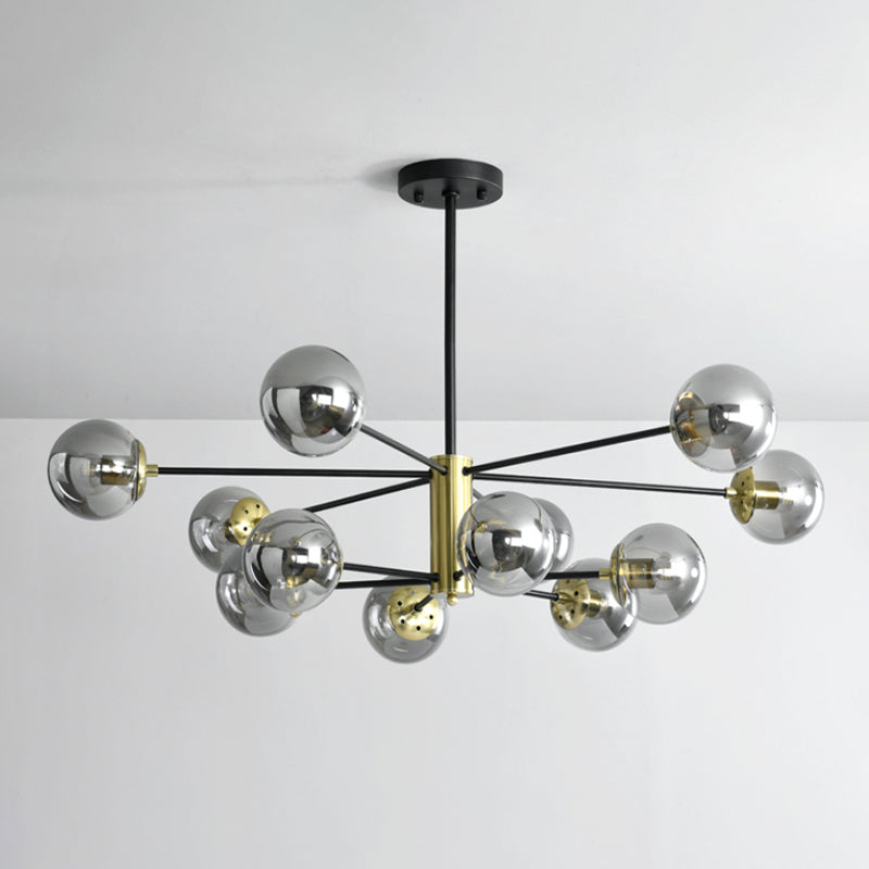 Modern Sputnik Pendant Light: Black-Gold Glass Chandelier For Living Room 12 / Black Smoke Grey