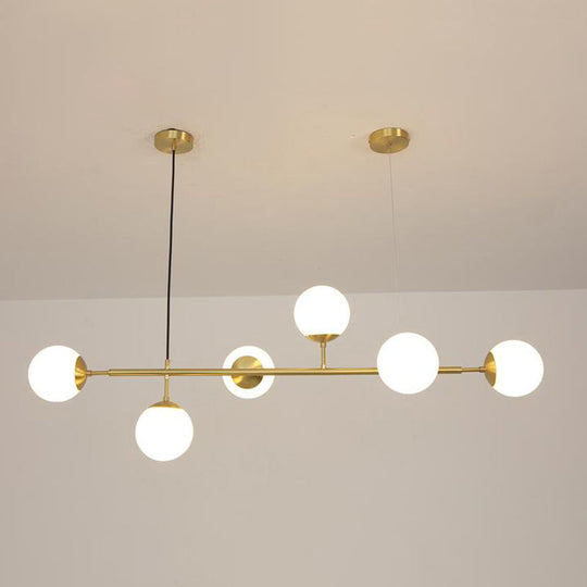 Minimalist Brass Ball Island Lamp: 6-Bulb Suspension Light With Glass Shade - Perfect For