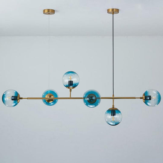 Minimalist Brass Ball Island Lamp: 6-Bulb Suspension Light With Glass Shade - Perfect For