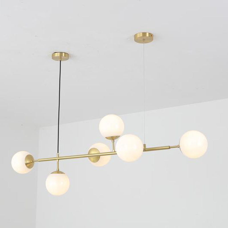 Minimalist Brass Ball Island Lamp: 6-Bulb Suspension Light With Glass Shade - Perfect For