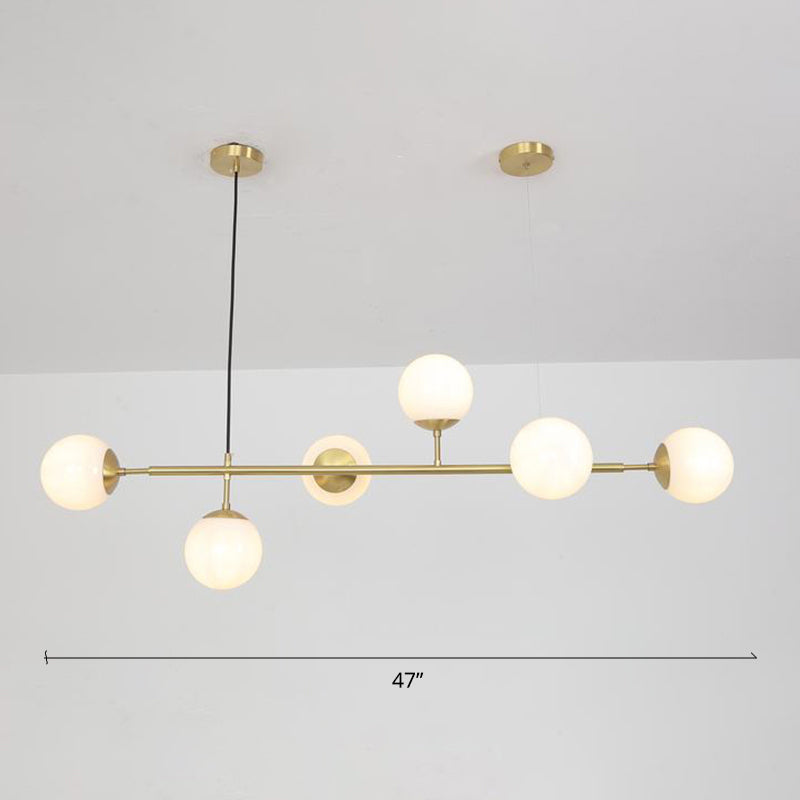 Minimalist Brass Ball Island Lamp: 6-Bulb Suspension Light With Glass Shade - Perfect For