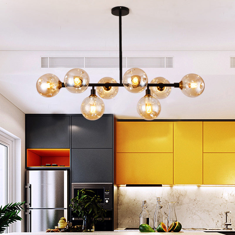 Black Dimpled Glass Ball Pendant Light For Modern Dining Room Island