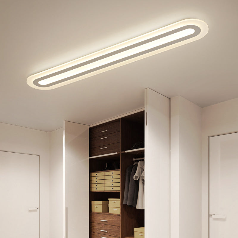 White Oblong Led Ceiling Light - Simple Style & Acrylic Flush-Mount For Hallways