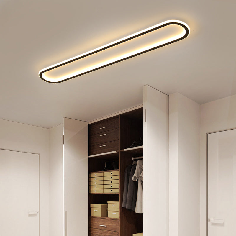 Minimalist Black LED Flush Mount Ceiling Light for Corridor with Acrylic Oblong Shape