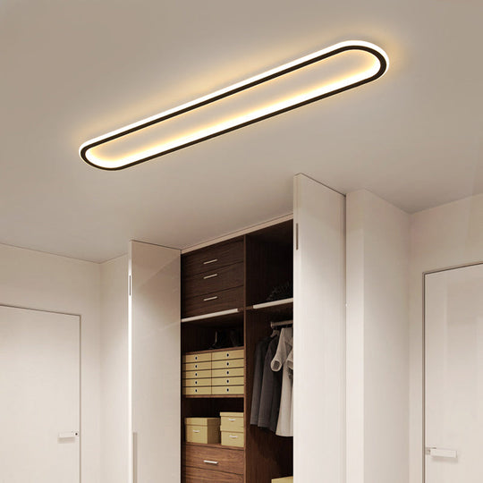 Minimalist Black Led Flush Mount Ceiling Light For Corridor With Acrylic Oblong Shape