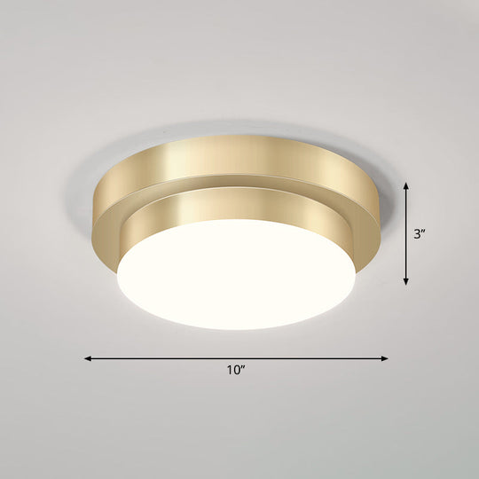 Metal Simplicity LED Flush Mount Fixture in Gold - Geometric Small Aisle Ceiling Light