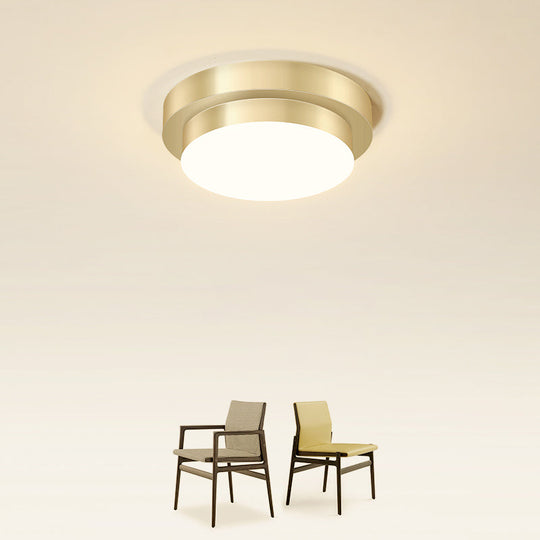 Metal Simplicity Led Flush Mount Fixture In Gold - Geometric Small Aisle Ceiling Light