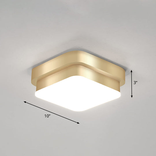 Metal Simplicity Led Flush Mount Fixture In Gold - Geometric Small Aisle Ceiling Light / Warm Square