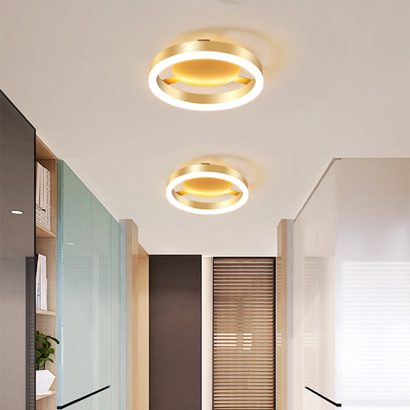 Minimalist Gold Flush Mount LED Ceiling Light with Aluminum Frame - Ideal for Corridor