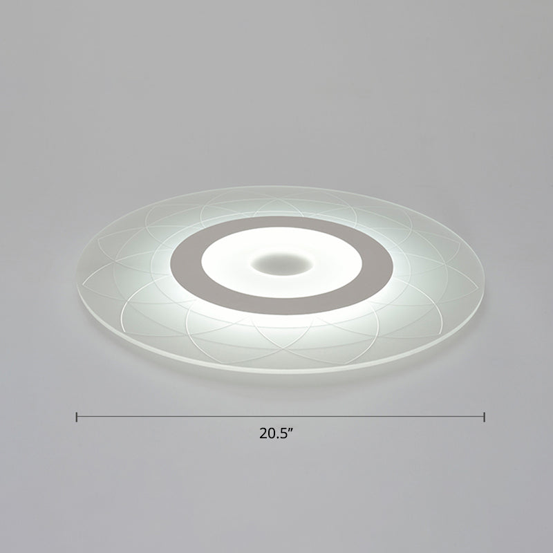 Ultrathin Flush Ceiling Light With Floral Pattern - Led Acrylic Fixture White