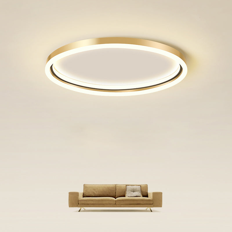 Golden LED Flush Mounted Lamp for Bedroom - Simplicity Aluminum Ring Ceiling Flush Mount Light