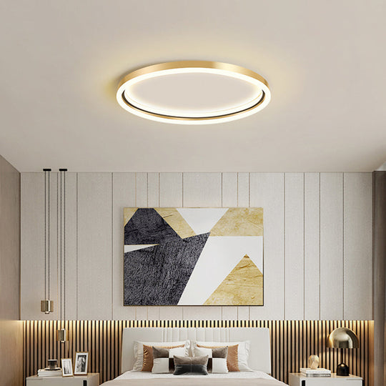 Golden LED Flush Mounted Lamp for Bedroom - Simplicity Aluminum Ring Ceiling Flush Mount Light