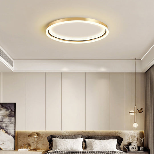 Golden LED Flush Mounted Lamp for Bedroom - Simplicity Aluminum Ring Ceiling Flush Mount Light