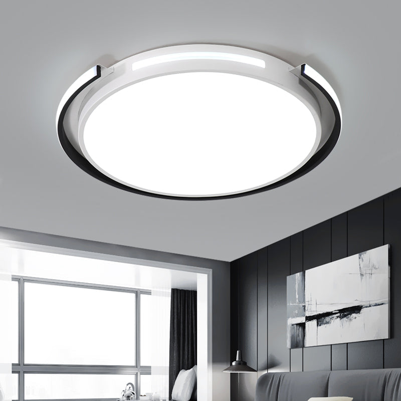 Black and White Round Ceiling Light with Acrylic Shade - Minimalism LED Flush Mounted Lamp