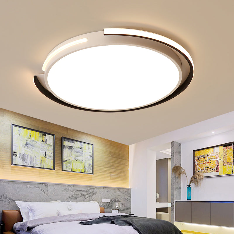 Black And White Round Ceiling Light With Acrylic Shade - Minimalism Led Flush Mounted Lamp