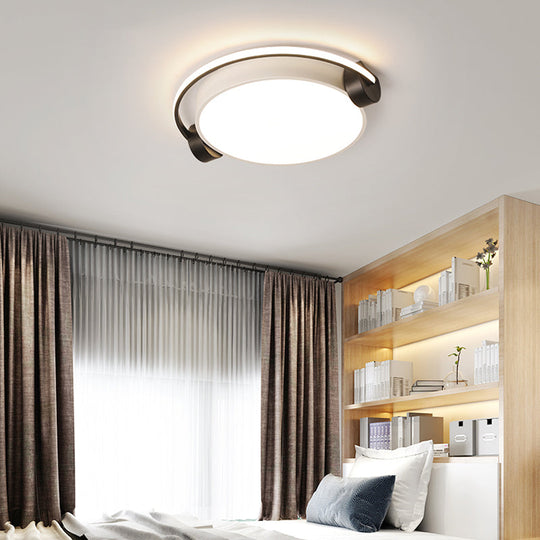 Nordic Acrylic Black-White Flush Mounted Light for Dorm Room - Ceiling Lamp with Figure Wearing Headphone Design