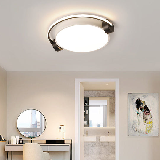 Nordic Acrylic Black-White Flush Mounted Light for Dorm Room - Ceiling Lamp with Figure Wearing Headphone Design