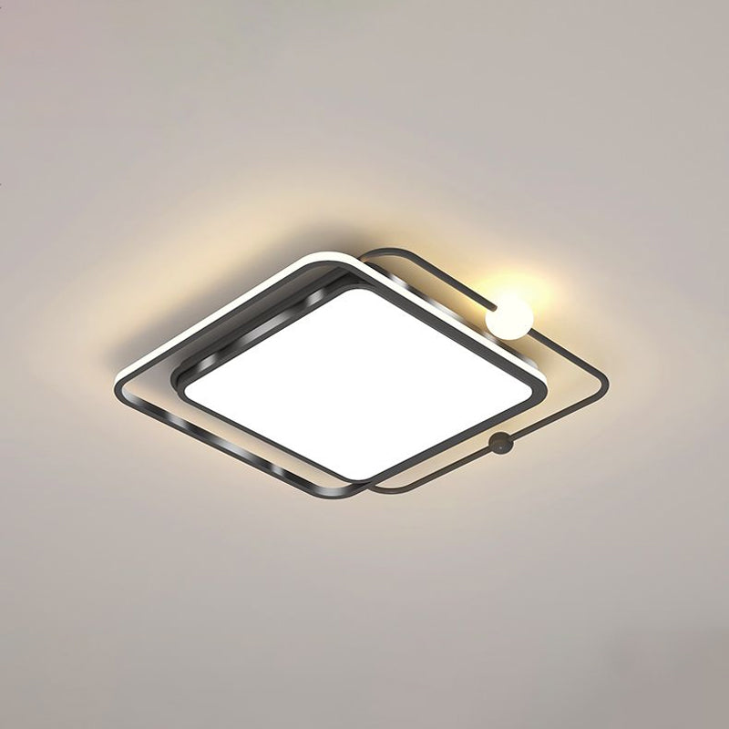 Minimalist Geometric Acrylic Led Flush Mount Ceiling Light For Bedrooms Black / White Square Plate